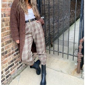 Brown Plaid Jogger Pants with Silver accents - Medium